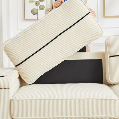 Divano a 3 posti in velluto a coste con porte USB e portabicchieri