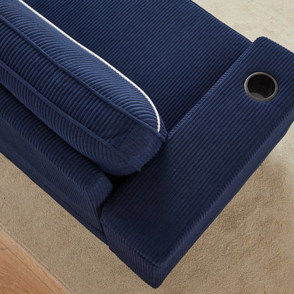 Divano a 3 posti in velluto a coste con porte USB e portabicchieri