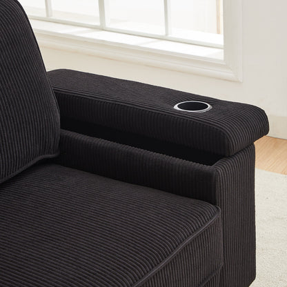 Divano a 3 posti in velluto a coste con porte USB e portabicchieri