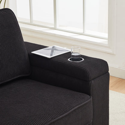 Divano a 3 posti in velluto a coste con porte USB e portabicchieri