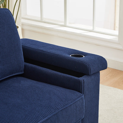 Divano a 3 posti in velluto a coste con porte USB e portabicchieri