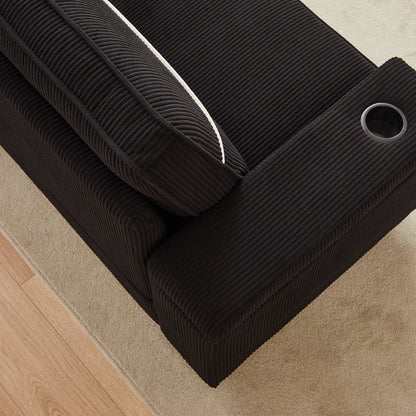 Divano a 3 posti in velluto a coste con porte USB e portabicchieri