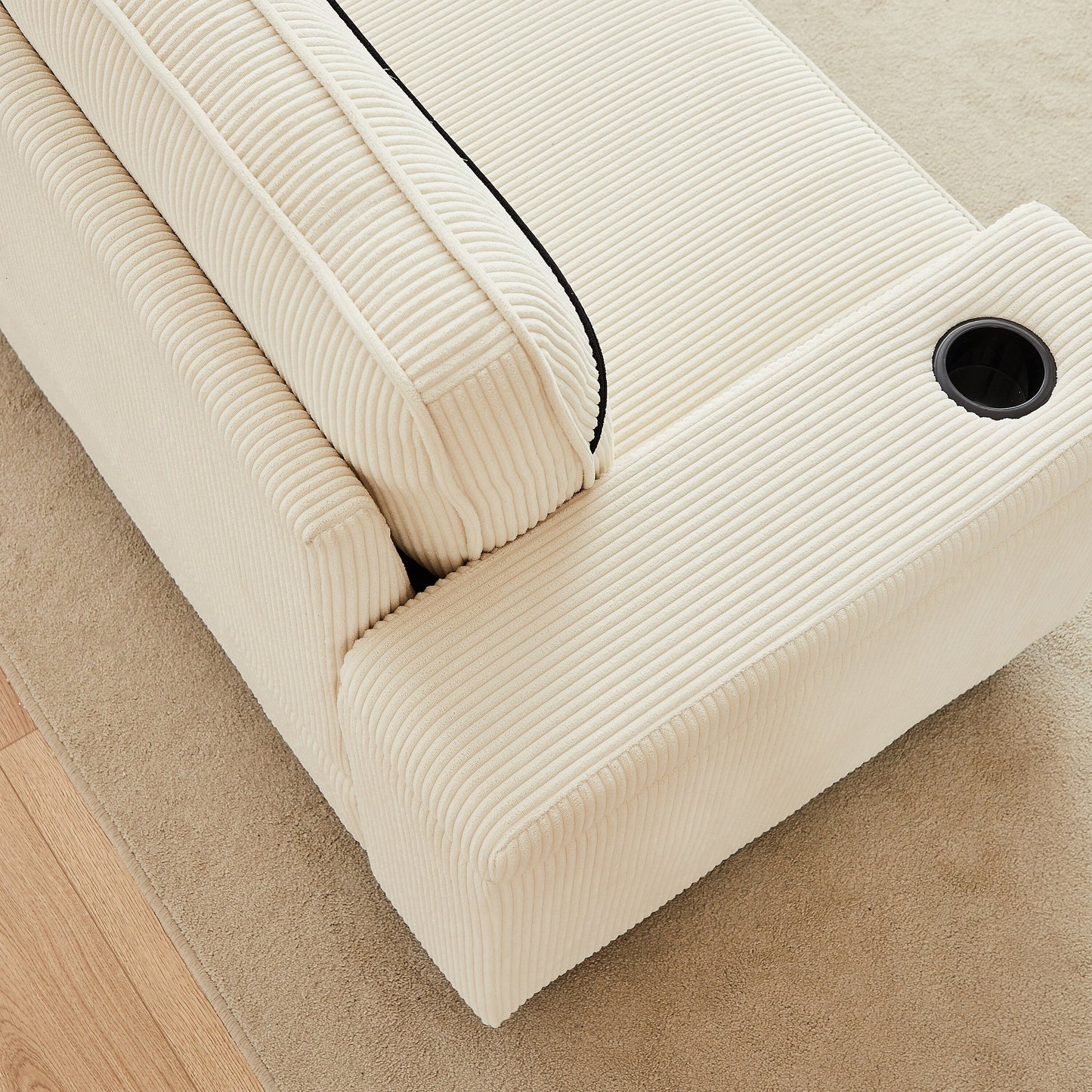 Divano a 3 posti in velluto a coste con porte USB e portabicchieri