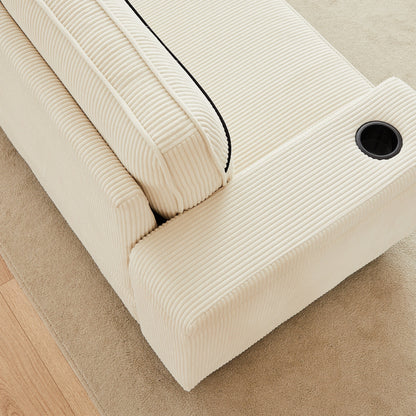 Divano a 3 posti in velluto a coste con porte USB e portabicchieri