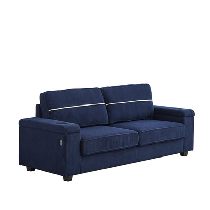 Divano a 3 posti in velluto a coste con porte USB e portabicchieri