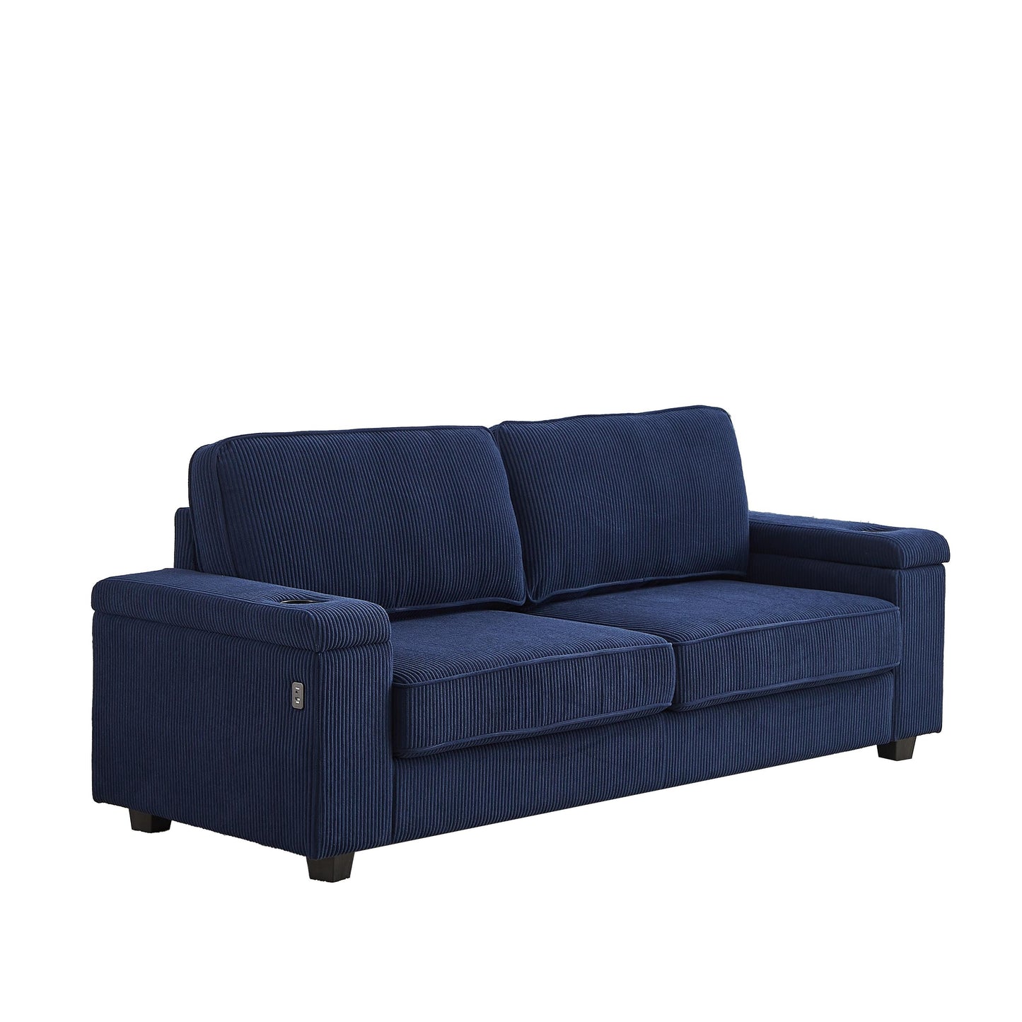 Divano a 3 posti in velluto a coste con porte USB e portabicchieri