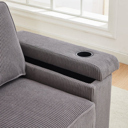 Divano a 3 posti in velluto a coste con porte USB e portabicchieri