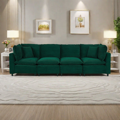 Divano a 4 posti in velluto a coste con 4 piccoli cuscini, tessuto traspirante, cuscini in spugna spessa