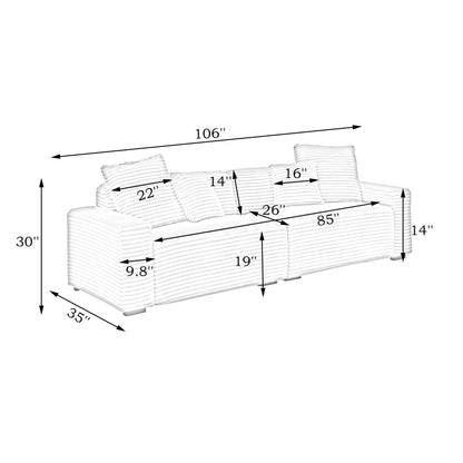 Divano a 4 posti in velluto a coste con cuscini decorativi