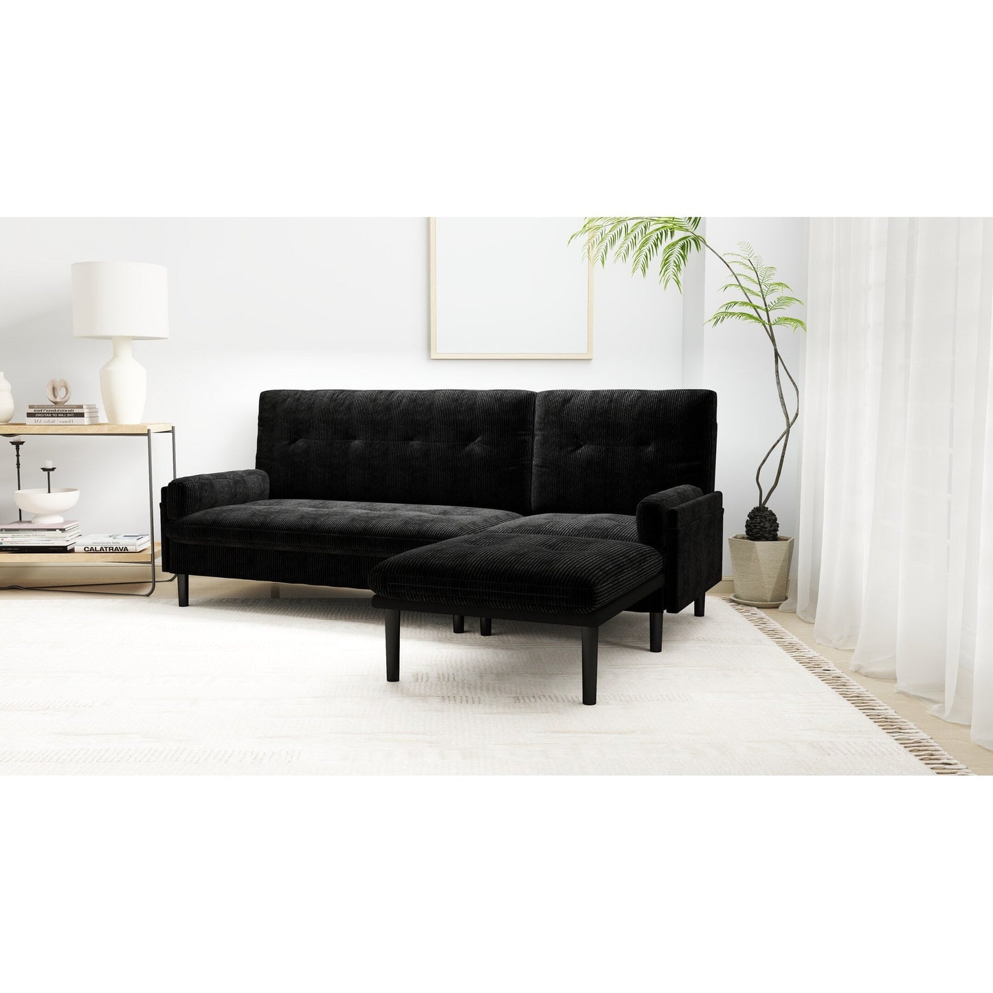 Divano a 3 posti regolabile in velluto a coste e letto per gli ospiti