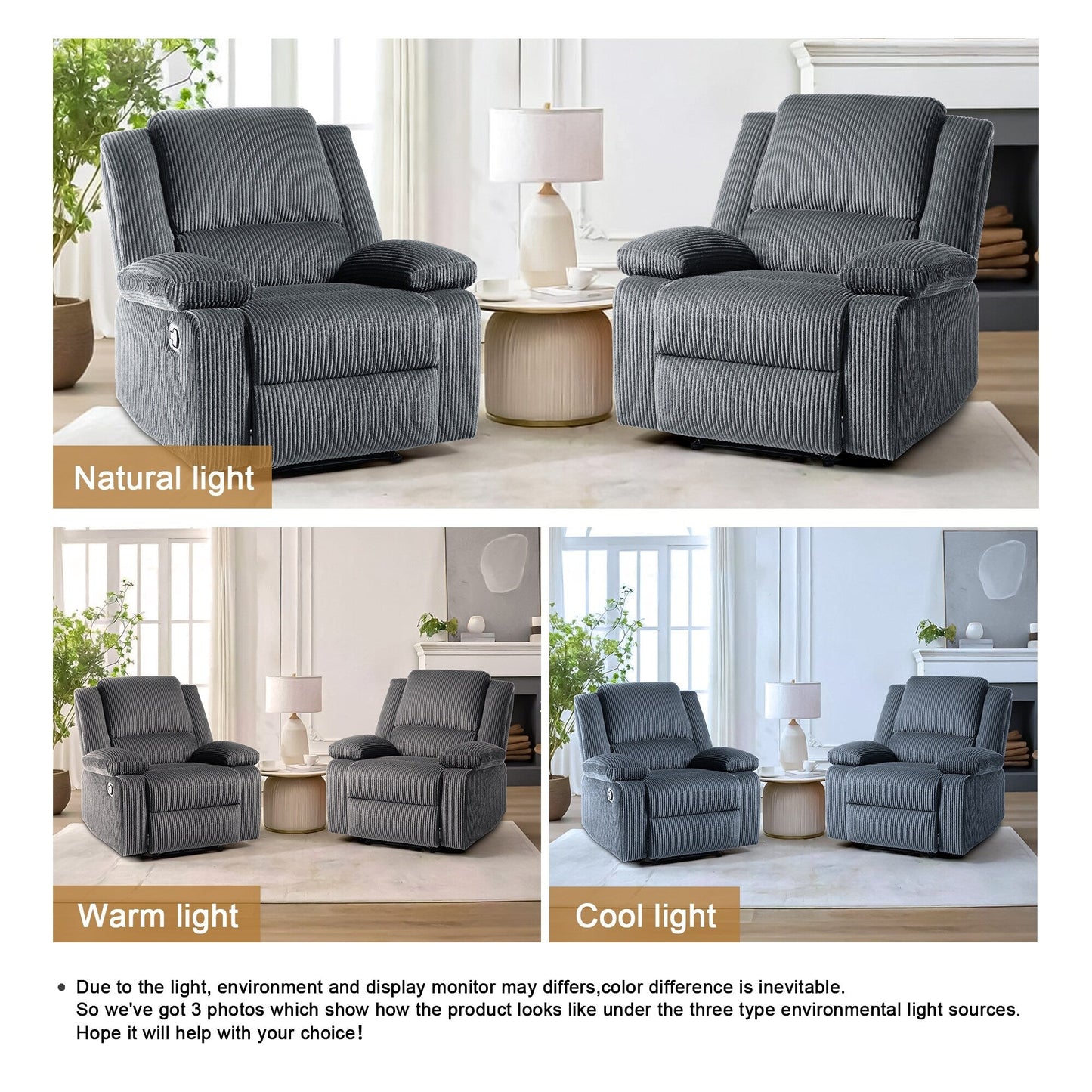 Poltrona reclinabile regolabile in velluto a coste per soggiorno