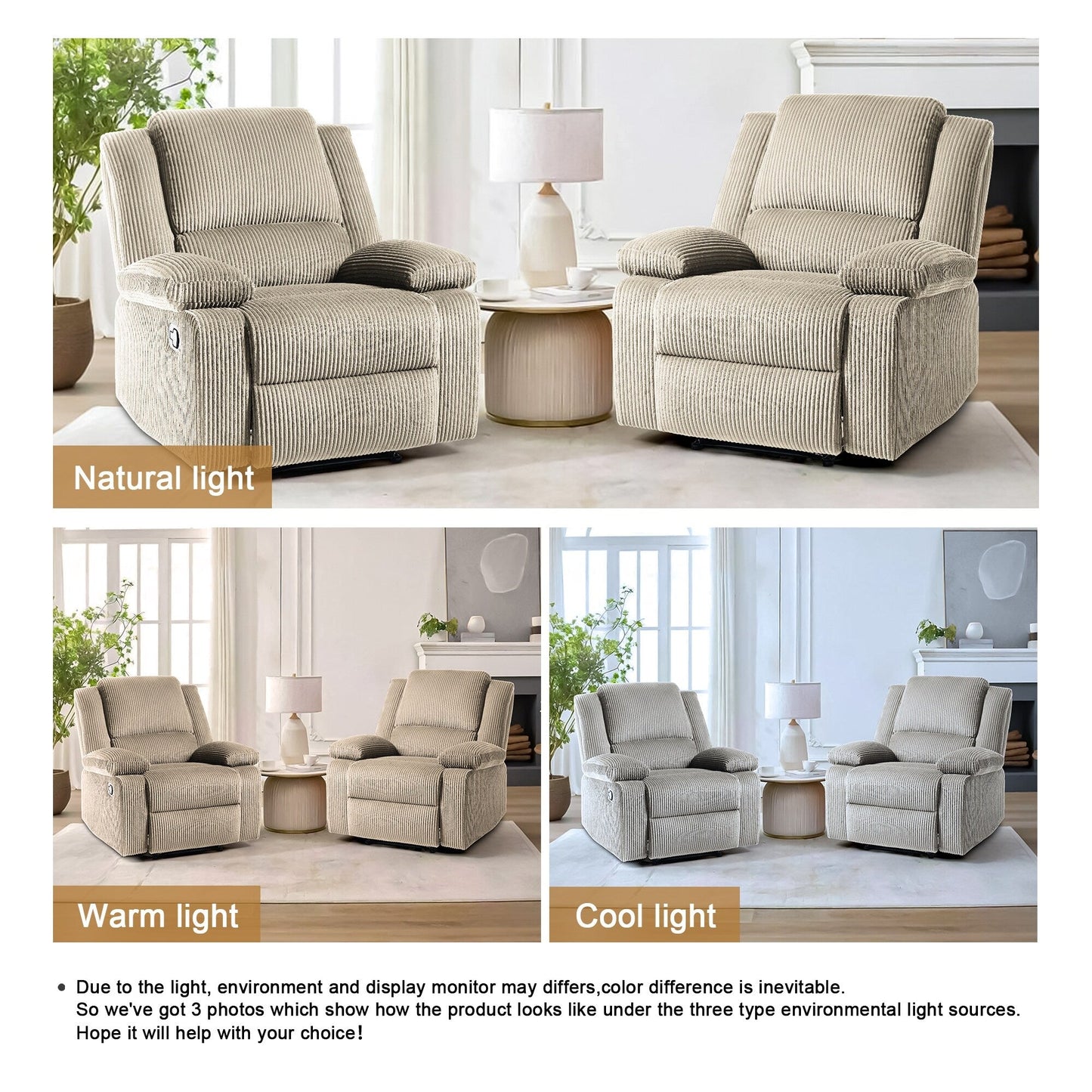 Poltrona reclinabile regolabile in velluto a coste per soggiorno