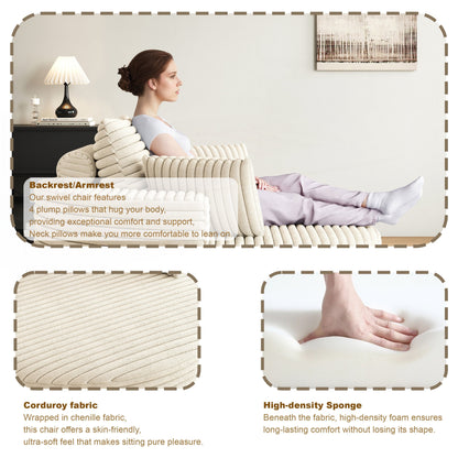 Sedia girevole singola in velluto a coste e ciniglia