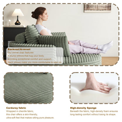 Sedia girevole singola in velluto a coste e ciniglia