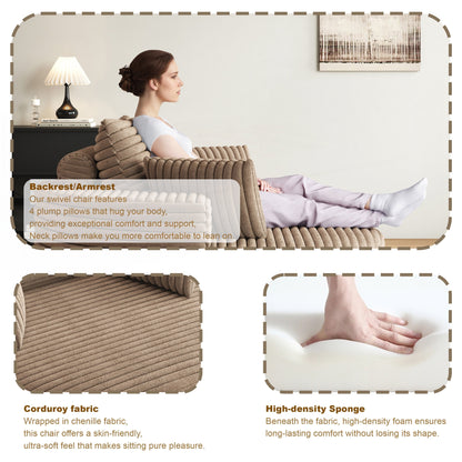 Sedia girevole singola in velluto a coste e ciniglia