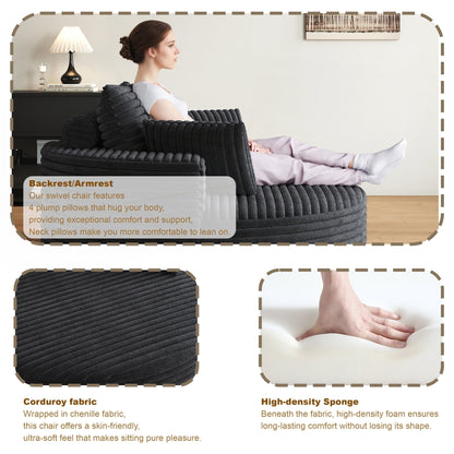 Sedia girevole singola in velluto a coste e ciniglia