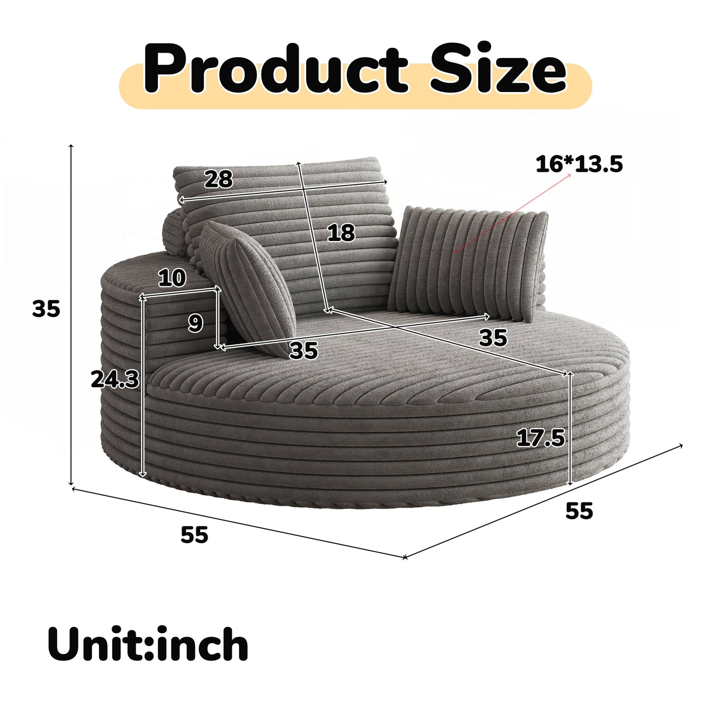 Sedia girevole singola in velluto a coste e ciniglia