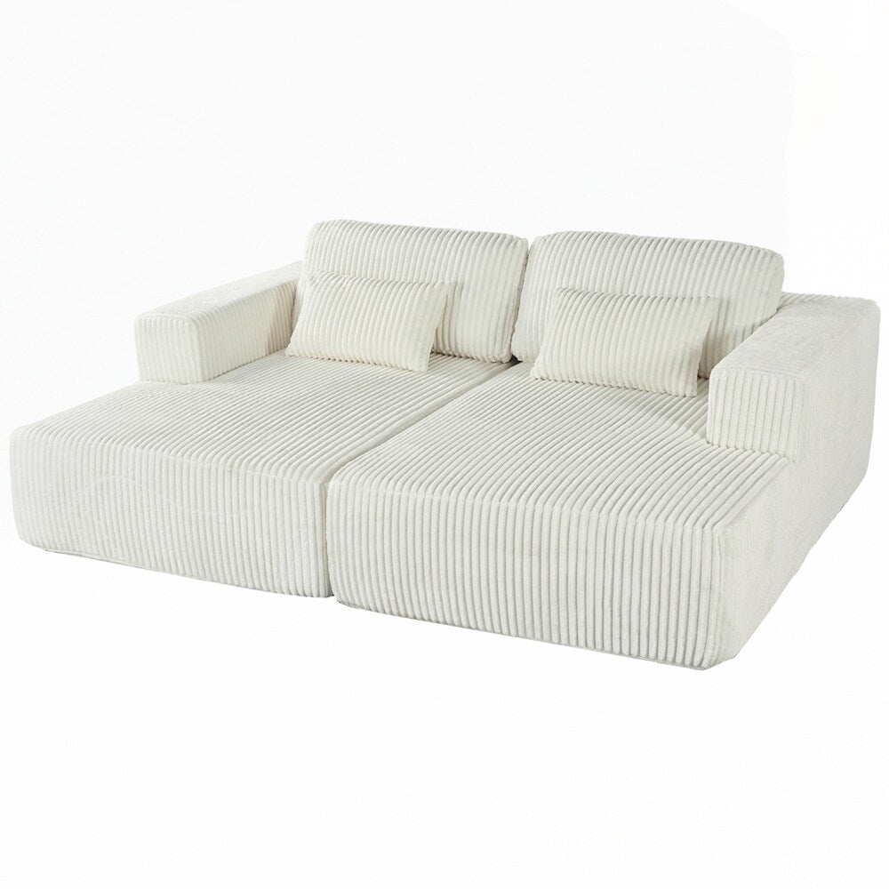 Divano letto matrimoniale in velluto a coste con 2 cuscini