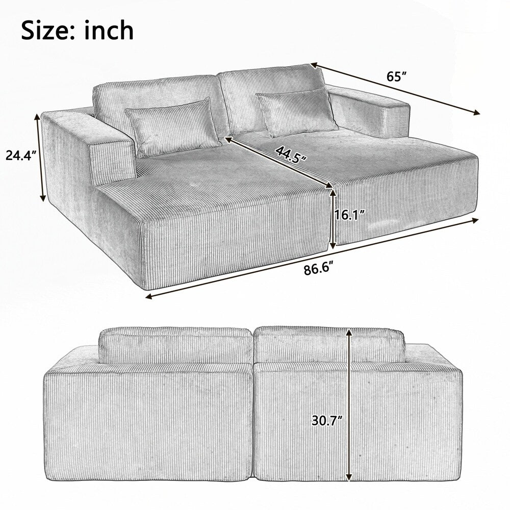 Divano letto matrimoniale in velluto a coste con 2 cuscini