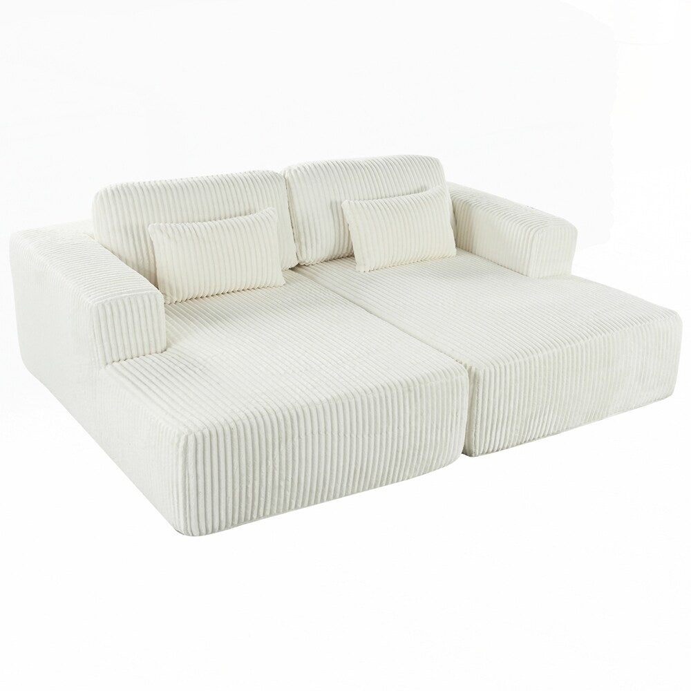 Divano letto matrimoniale in velluto a coste con 2 cuscini