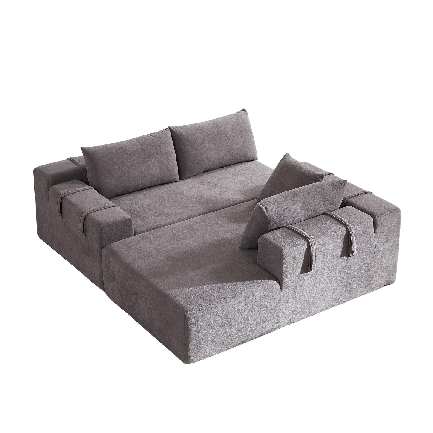 Divano a 3 posti in velluto a coste con 2 poggiapiedi mobili, set divano a U, seduta profonda imbottita a 2 posti con 3 cuscini