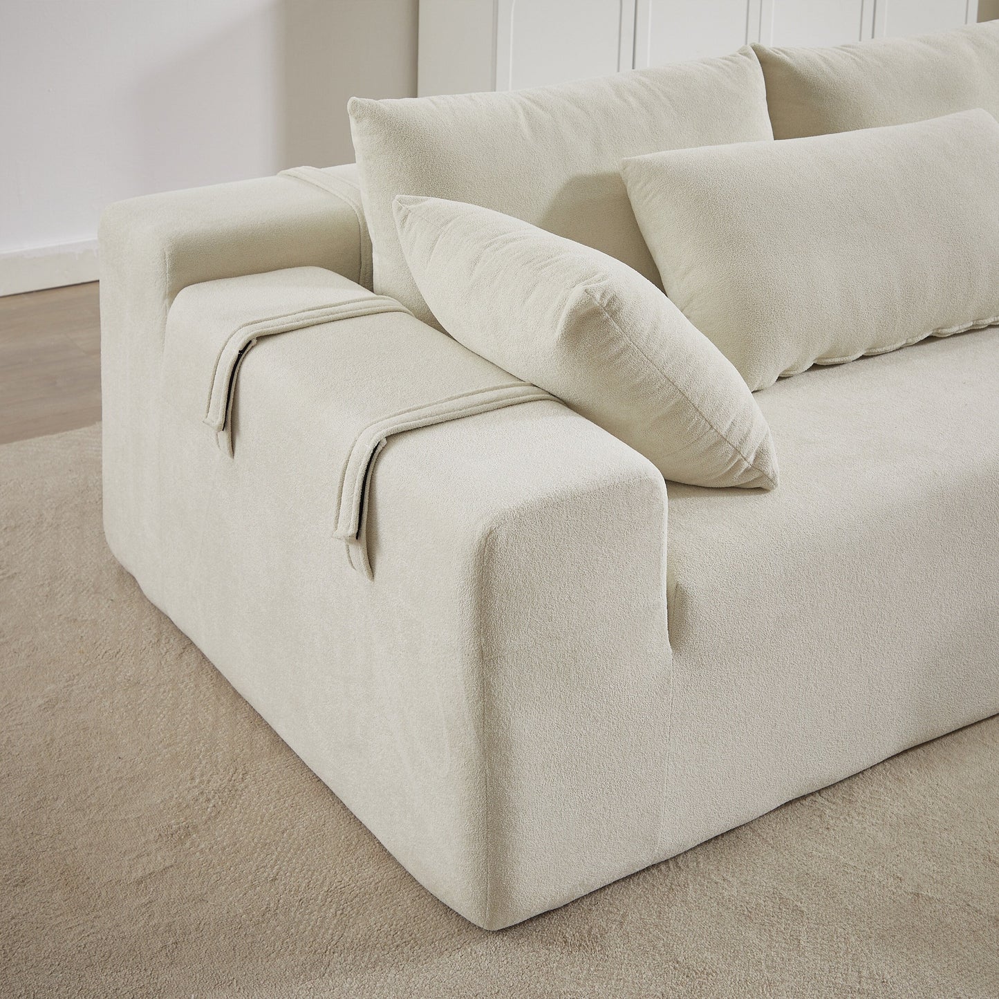 Divano a 3 posti in velluto a coste con 2 poggiapiedi mobili, set divano a U, seduta profonda imbottita a 2 posti con 3 cuscini