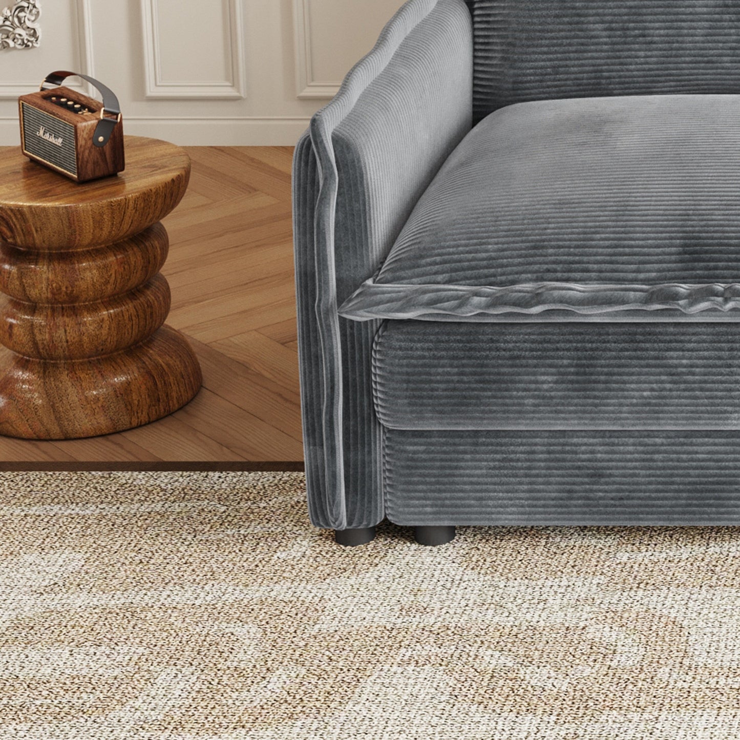 Divano a 3 posti in velluto a coste con 2 poggiapiedi mobili, set divano a U, seduta profonda imbottita a 2 posti con 3 cuscini