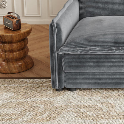 Divano a 3 posti in velluto a coste con 2 poggiapiedi mobili, set divano a U, seduta profonda imbottita a 2 posti con 3 cuscini