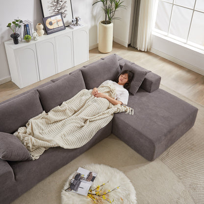 Divano a 3 posti in velluto a coste con 2 poggiapiedi mobili, set divano a U, seduta profonda imbottita a 2 posti con 3 cuscini