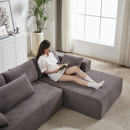 Divano a 3 posti in velluto a coste con 2 poggiapiedi mobili, set divano a U, seduta profonda imbottita a 2 posti con 3 cuscini