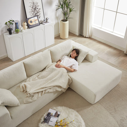 Divano a 3 posti in velluto a coste con 2 poggiapiedi mobili, set divano a U, seduta profonda imbottita a 2 posti con 3 cuscini