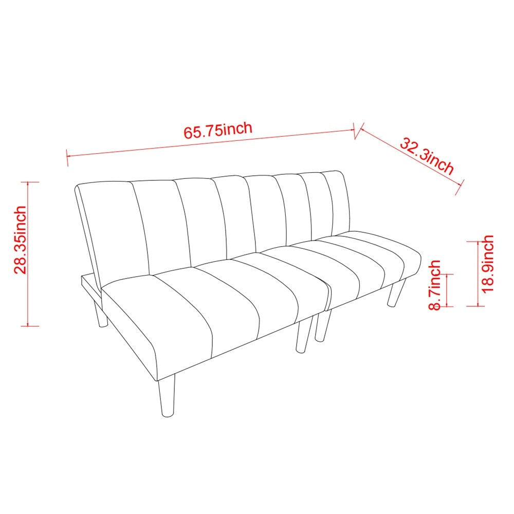 Divano letto trasformabile in tessuto di velluto a coste con gambe in legno
