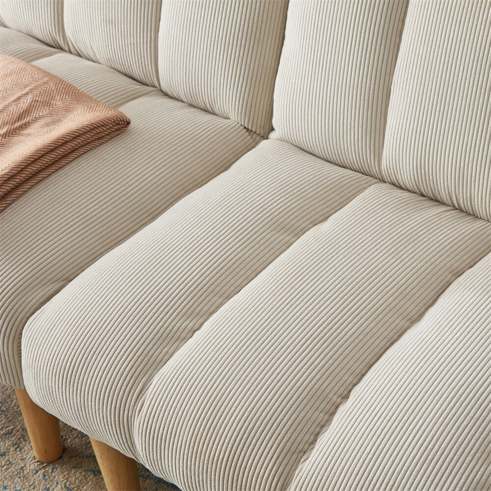 Divano letto trasformabile in tessuto di velluto a coste con gambe in legno