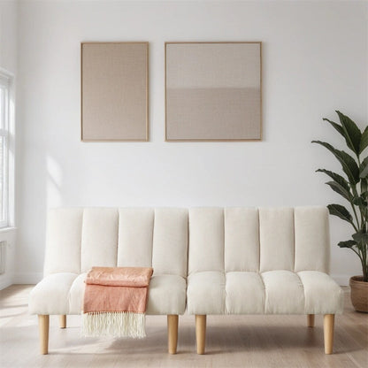 Divano letto trasformabile in tessuto di velluto a coste con gambe in legno