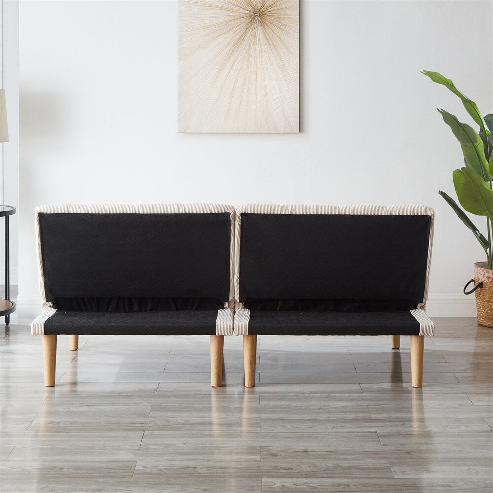 Divano letto trasformabile in tessuto di velluto a coste con gambe in legno