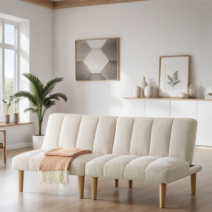 Divano letto trasformabile in tessuto di velluto a coste con gambe in legno