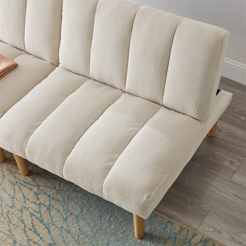 Divano letto trasformabile in tessuto di velluto a coste con gambe in legno