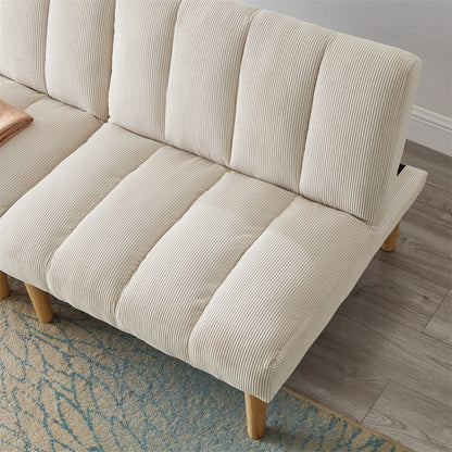 Divano letto trasformabile in tessuto di velluto a coste con gambe in legno