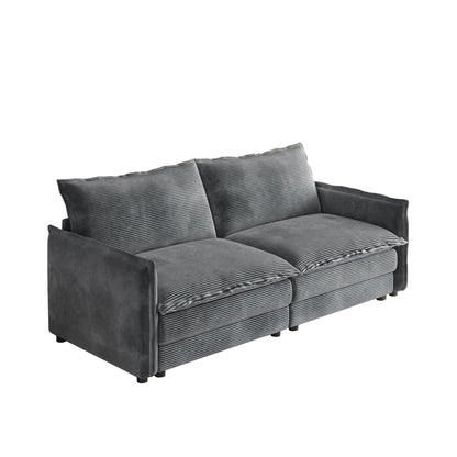 Divano a due posti in velluto a coste per soggiorno, divano imbottito di grandi dimensioni con seduta profonda e 2 cuscini