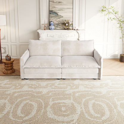 Divano a due posti in velluto a coste per soggiorno, divano imbottito di grandi dimensioni con seduta profonda e 2 cuscini