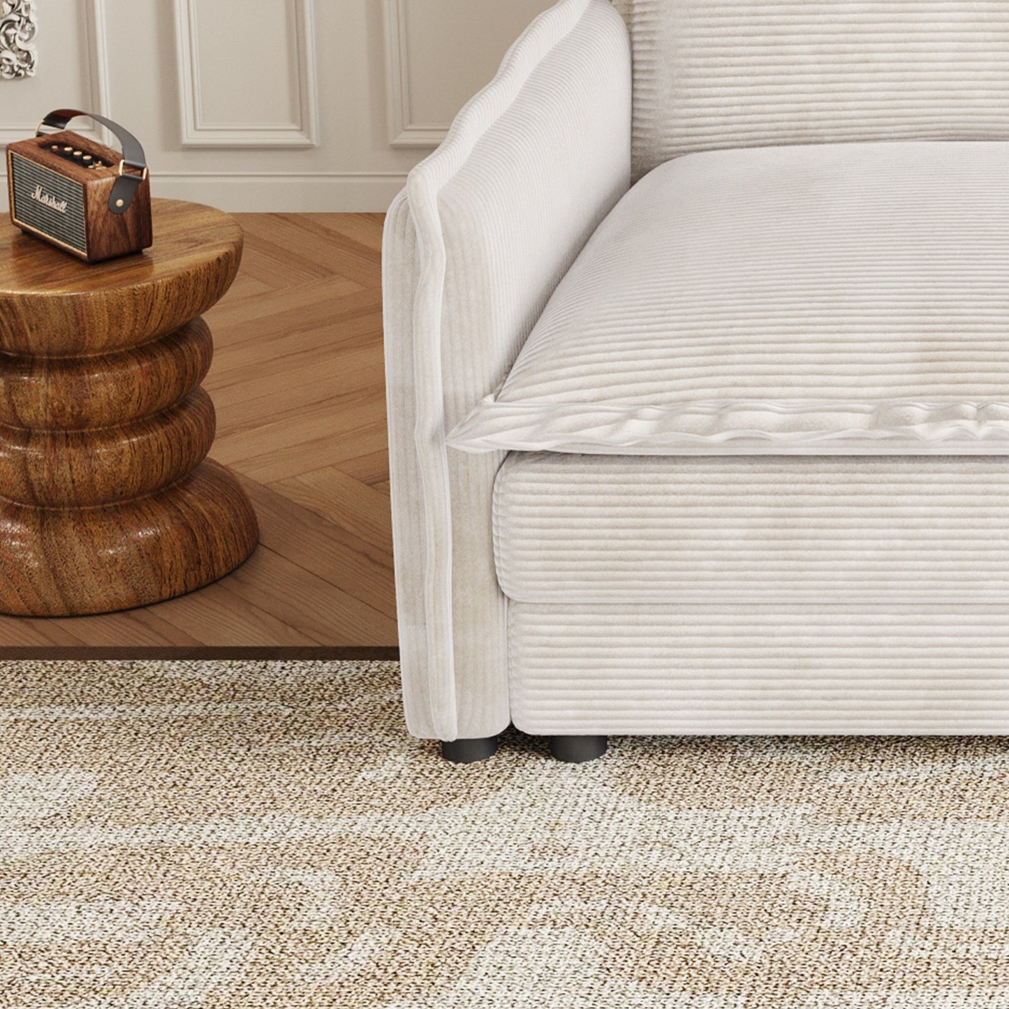 Divano a due posti in velluto a coste per soggiorno, divano imbottito di grandi dimensioni con seduta profonda e 2 cuscini