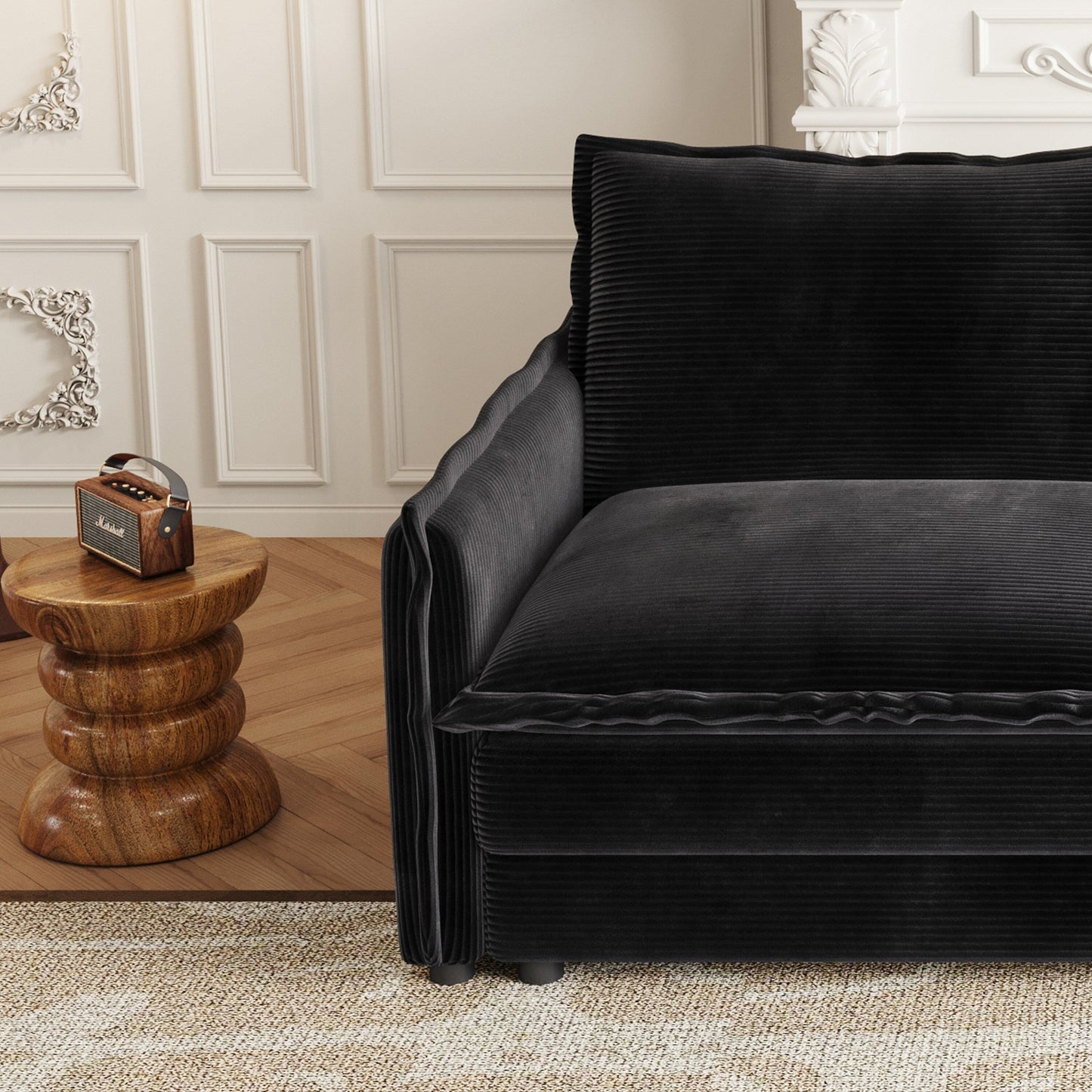 Divano a due posti in velluto a coste per soggiorno, divano imbottito di grandi dimensioni con seduta profonda e 2 cuscini