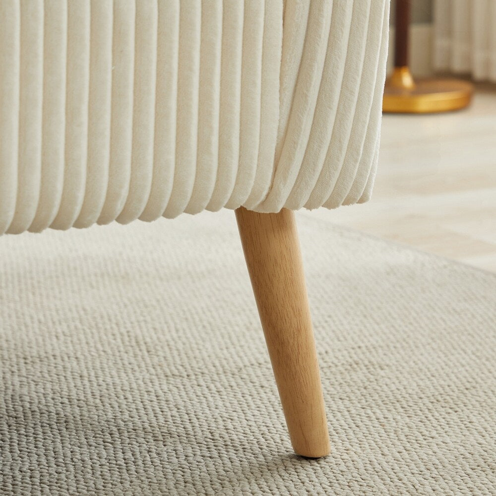 Divano a 2 posti rivestito in tessuto di velluto a coste con gambe in legno di noce