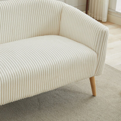 Divano a 2 posti rivestito in tessuto di velluto a coste con gambe in legno di noce