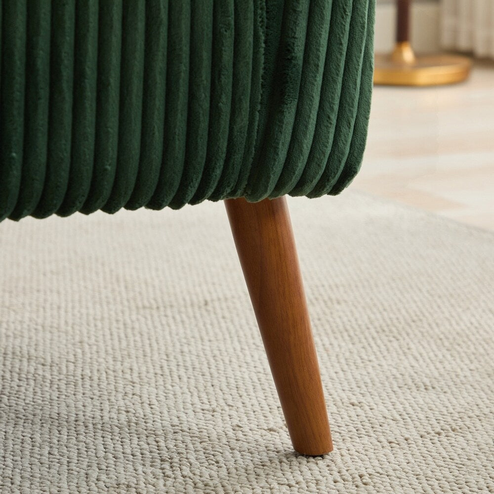 Divano a 2 posti rivestito in tessuto di velluto a coste con gambe in legno di noce