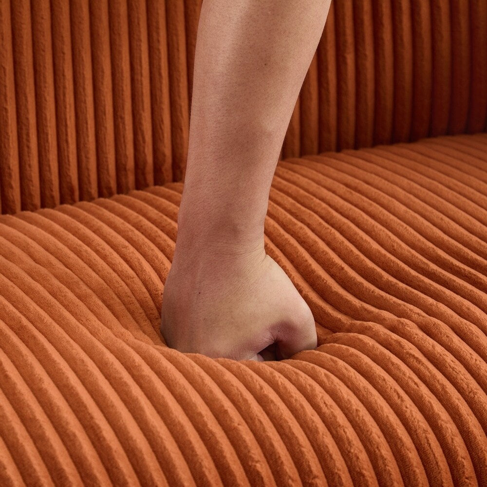 Divano a 2 posti rivestito in tessuto di velluto a coste con gambe in legno di noce