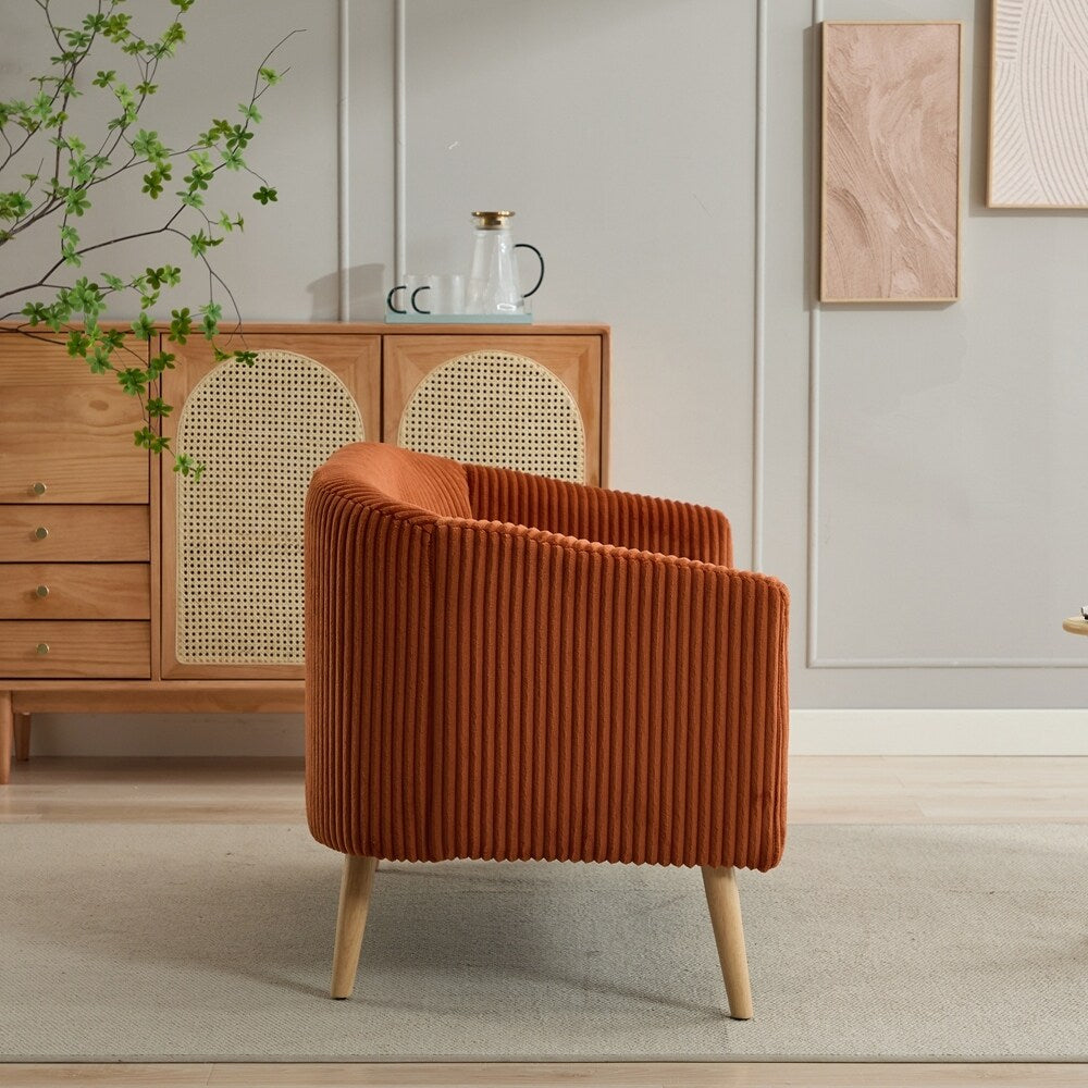 Divano a 2 posti rivestito in tessuto di velluto a coste con gambe in legno di noce