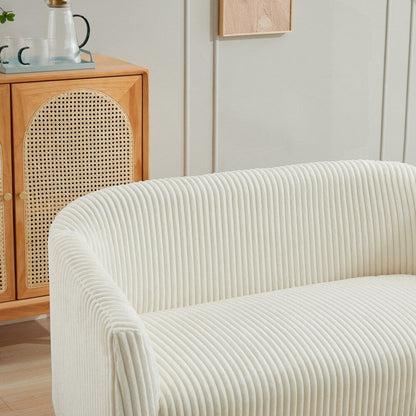 Divano a 2 posti rivestito in tessuto di velluto a coste con gambe in legno di noce