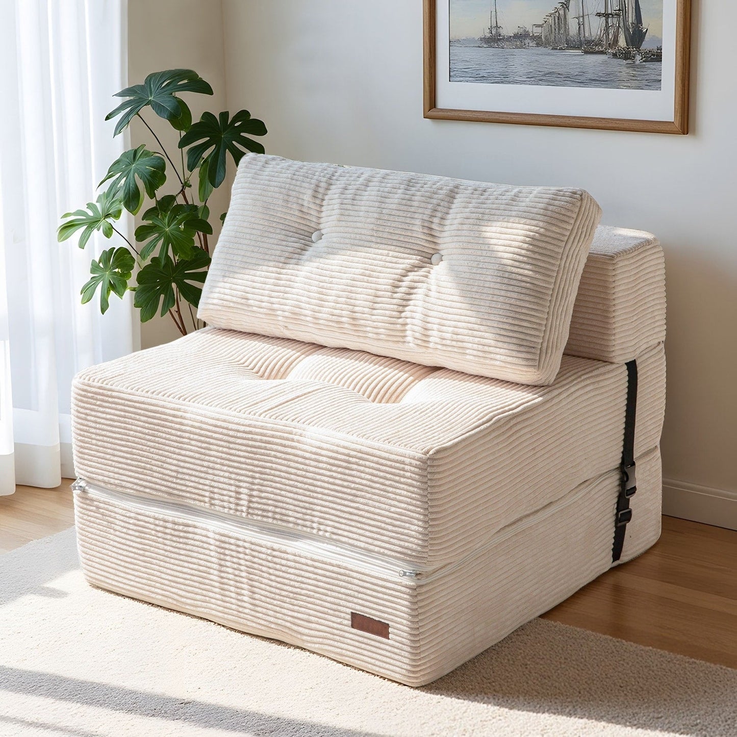 Divano letto pieghevole in velluto a coste, materasso da pavimento da 6 pollici