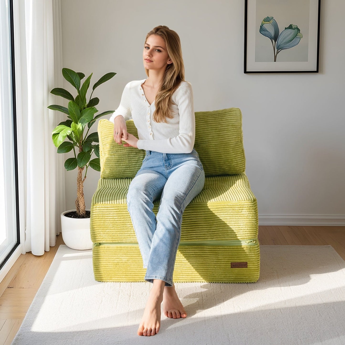 Divano letto pieghevole in velluto a coste, materasso da pavimento da 6 pollici